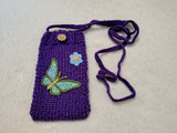 Purple Butterfly Knitted Phone Bag • Aesthetic Fairycore Crossbody Purse • Handmade Floral Cell Phone Sleeve