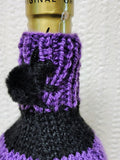 Purple Witch Halloween Wine Bottle Cover | Knit Striped Cozy
