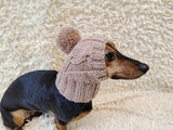 Dog hat with pom poms wool, warm hat for dachshund, wool hat for small dogs