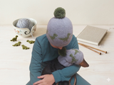 Dinosaurs Angora Wool Snood Hat Set for Mom and Dog, Snood Hat Set for Housewife and Dachshund, Mom and Dachshund with Pompoms