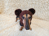Hand-Knitted Dachshund Snood with Pompoms, Funny Dog Hat for Small Breeds, Animal Style Knitted Dog Hood, Cozy Dachshund Winter Headwear