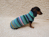 Handmade Knit Dachshund Sweater - Colorful Striped Dog Clothes