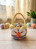 Crochet Miniature Owl Basket, Rainbow Easter Candy Bowl with Handle, Tiny Nursery Storage Bin, Cute Ring Dish, Kawaii Hanging Car Decor, Baby Shower Gift