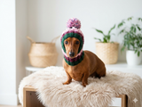Comfort-Fit Knitted Dog Snood for Dachshunds - Soft Ribbed Dog Hat with Pom-Pom - Stay-On Winter Headwear for Long-Haired & Smooth Doxies