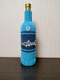 Shark Knitted Wine Bottle Cover - Nautical Ship Wheel Cozy, Ocean Beach House Decor, Unique Fisherman Gift