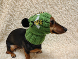 Bee Dog hat print designer handmade festive holiday clothes pet beanie costume, warm winter cap for dachshund with pompom