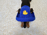 Duck dog hat Summer sun with holes for ears. Hand knitted sun cap dachshund. Stylish Pet Photo Props and Gift Dog Moms
