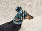 Chunky Knit Dog Hat with Fluffy Pom-Pom | Warm Dog Balaclava Snood