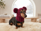 Hand-Knitted Dachshund Snood with Pompoms, Funny Dog Hat for Small Breeds, Animal Style Knitted Dog Hood, Cozy Dachshund Winter Headwear