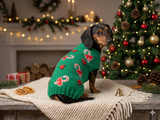 Santa tick and bows Christmas sweater for dog bright festive costume , Holiday New Year warm clothes pet apparel outfit dachshund jamper