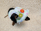 Crochet Dog Sun Hat with Flower Appliqué - Handmade Dachshund Bucket Hat - Floral Pet Summer Accessory - Cute Dog Bonnet with Ear Holes
