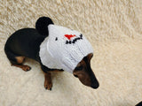 Snowman Dog Hat PomPom, Designer Pet Party Christmas Clothes outfit, Warm Winter knitted Dachshund cap with Pattern, gift for dogs lover