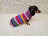 Handmade Knit Dachshund Sweater - Colorful Striped Dog Clothes