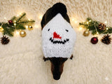 Snowman Dog Hat PomPom, Designer Pet Party Christmas Clothes outfit, Warm Winter knitted Dachshund cap with Pattern, gift for dogs lover
