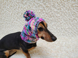 Premium Hand-Knit Dog Snood | Cozy Pom-Pom Dog Balaclava Hat