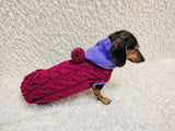 Cozy Dachshund Sweater, Hand Knit Cable Jumper for Doxie, Winter Wiener Dog Clothes, Custom Pet Apparel, Magenta Purple Knitwear for Dogs