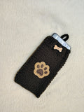 Dog Lover Knitted Phone Case with Paw Embroidery | Soft Wool Phone Sleeve | Wiener Dog Pouch with Bone Button | Cute Puppy Paw Gift for Her
