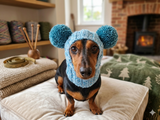 Pet cloches wool hat snood, dog cloches warm hat, Dachshund hat with two pompoms