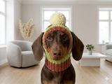 Comfort-Fit Knitted Dog Snood for Dachshunds - Soft Ribbed Dog Hat with Pom-Pom - Stay-On Winter Headwear for Long-Haired & Smooth Doxies