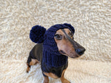 Hand-Knitted Dachshund Snood with Pompoms, Funny Dog Hat for Small Breeds, Animal Style Knitted Dog Hood, Cozy Dachshund Winter Headwear