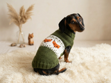 Fox clothes for pets with fox sweater, dog jumper with fish, Norwegian style clothes