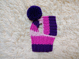 Multi-Color Striped Dog Snood: Hand-Knit Pom-Pom Beanie for Dachshunds