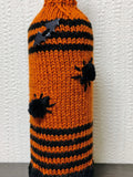 Spider & Bat Halloween Wine Bottle Cover | Knit Orange Cozy
