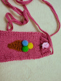 Ice Cream Knitted Phone Crossbody Bag | Cute Summer Smartphone Sleeve with Strap | Handmade Sweet Dessert Tech Pouch | Fun Birthday Gift for Her