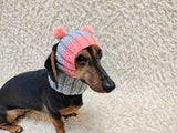 Double Pom Pom Dog Hat, Hand Knitted Winter Dog Beanie, Warm Wool Dog Snood for Small Dogs