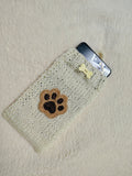 Dog Lover Knitted Phone Case with Paw Embroidery | Soft Wool Phone Sleeve | Wiener Dog Pouch with Bone Button | Cute Puppy Paw Gift for Her
