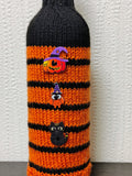 Halloween Wine Bottle Cozy | Knit Pumpkin Owl Cat Drink Decor