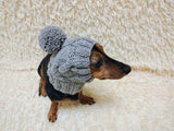 Dog hat with pom poms wool, warm hat for dachshund, wool hat for small dogs