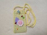 Knitted Crossbody Phone Bag with Flowers • Aesthetic Boho Cell Phone Purse • Handmade Shoulder Pouch for Smartphone