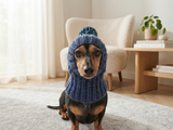 Angora Super Warm Dog Hat with Pom-Pom, Knitted Costume Pet Clothes Warm Cap Closed Ears for Dachshund beanie