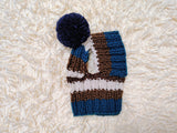 Multi-Color Striped Dog Snood: Hand-Knit Pom-Pom Beanie for Dachshunds