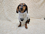 Paw print wool sweater with arans for dogs, dachshund warm clothes jumper with cables