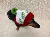 Spruce branch Paw Print Dog Hat PomPom, Designer Pet Party Clothes outfit, Warm Winter knitted Dachshund cap with Pattern, gift dogs lover