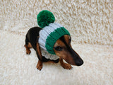 Rainbow striped snood hat for dogs, rainbow hat for dachshunds with open ears