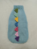 Custom Blue Knit Dogs Dinosaur Sweater with Rainbow Spikes - Warm Handmade Pet Clothes Halloween outfit pet Dino Rex jumper dachshund
