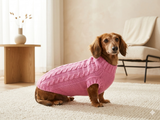 Pink knitted sweater for small dog, clothes for dachshunds