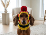 Comfort-Fit Knitted Dog Snood for Dachshunds - Soft Ribbed Dog Hat with Pom-Pom - Stay-On Winter Headwear for Long-Haired & Smooth Doxies