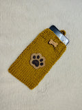 Dog Lover Knitted Phone Case with Paw Embroidery | Soft Wool Phone Sleeve | Wiener Dog Pouch with Bone Button | Cute Puppy Paw Gift for Her