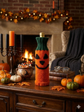 Pumpkin Halloween Wine Bottle Cover | Knit Jack-O'-Lantern Cozy