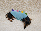 Custom Blue Knit Dogs Dinosaur Sweater with Rainbow Spikes - Warm Handmade Pet Clothes Halloween outfit pet Dino Rex jumper dachshund