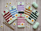 Daisy Phone Sock, Knit Striped Phone Sleeve, Cute Flower Phone Case Pouch, Handmade Cotton Phone Bag, Gift for her, Cozy Phone Holder