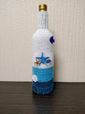 Starfish Knitted Wine Bottle Cover - Ocean Shells Cozy, Beach House Table Decor, Coastal Gift for Sea Lovers