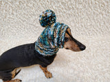 Chunky Knit Dog Hat with Fluffy Pom-Pom | Warm Dog Balaclava Snood