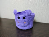 Crochet Hippo Basket, Purple Hippopotamus Nursery Storage Bin, Cute Makeup Brush Holder, Small Yarn Bowl, Kids Room Decor, Baby Shower Gift