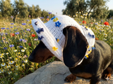 Summer hat for a dog with flowers, summer hat with flowers for a dachshund or small dog