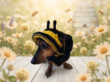 Bee Dog Bucket Hat, summer panama cap with open ears dachshund, pet clothes photo shoot gift dog's mom